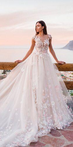 oksana mukha wedding dresses 2019 ball gown lace floral applique cap sleeves blush heiden