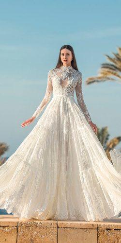 oksana mukha wedding dresses 2019 vintage high neckline lace long sleeve ball gown