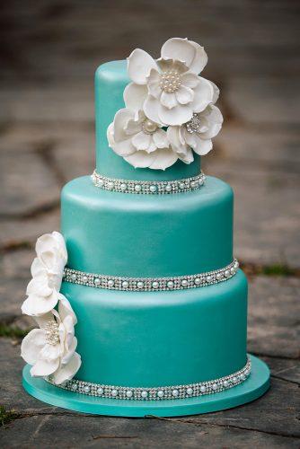 tiffany blue wedding decorations cake with flowers pearls and crystals claire marika photography