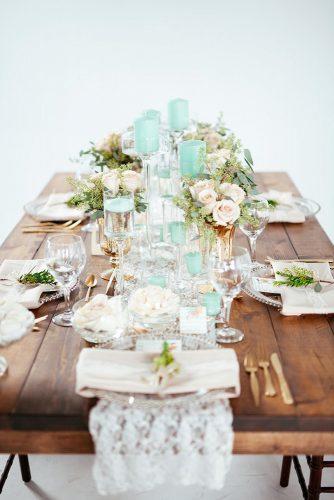 tiffany blue wedding decorations for rustic table with lace tablerunner roses and candles cojo photo