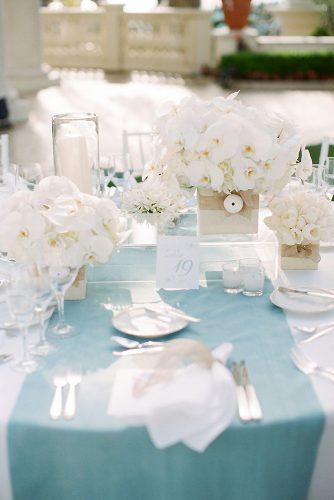 tiffany blue wedding decorations tablerunner and white orchids centerpieces elizabeth anne designs