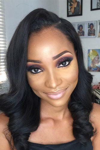black bride makeup dark smoky eyes with glitter and pink lips_beautybyqueen_