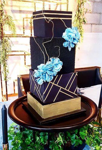 black wedding cake black cake blue flowers gloriouscakesbris