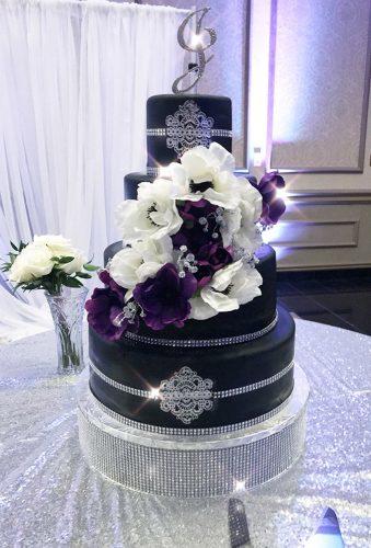 black wedding cake cake with flower and stones elite treats