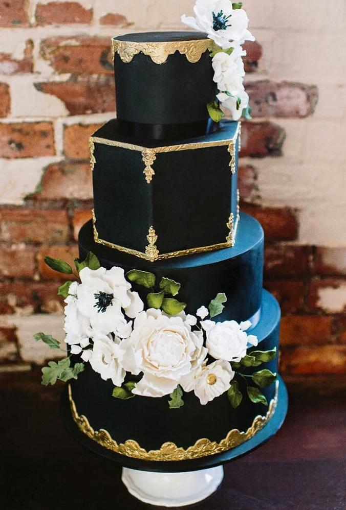 black wedding cake cake with white flower cakegirls mtl