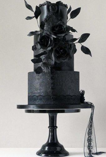 black wedding cake ckae with black flower havesomecakeuk