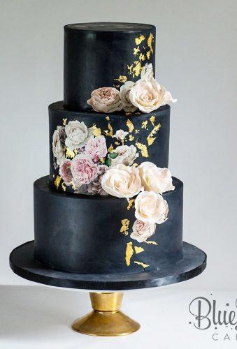 black wedding cake cake with flowers and gold bluelacecakes