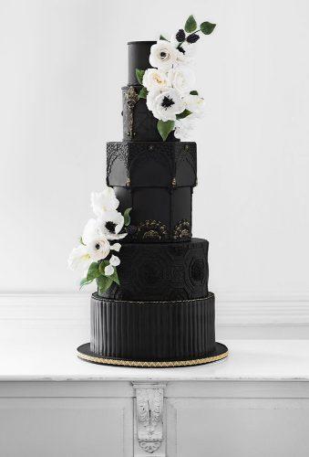 black wedding cake modern cake white flower nadiaandco