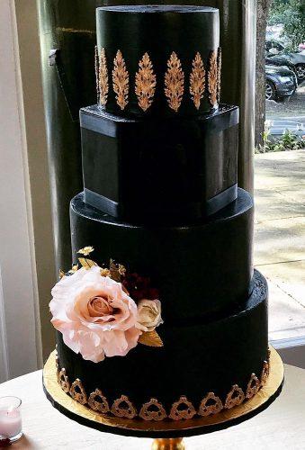 black wedding cake stylish cake with gold beautifulbitesbakeshoppe