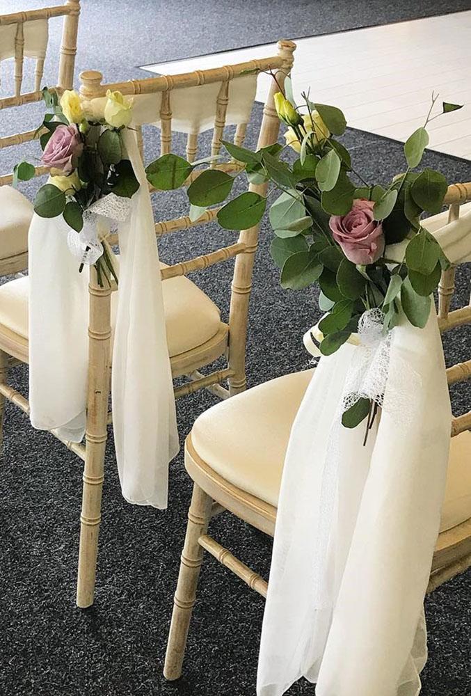 diy wedding decorations chair with flower gemmawhiteweddingsandevents