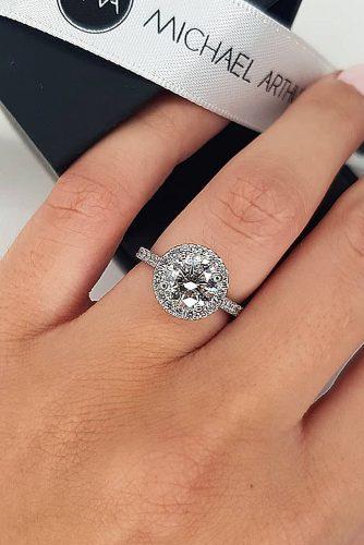 round engagement rings halo pave band diamond