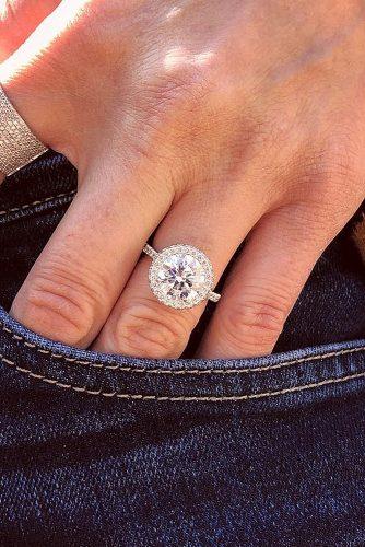 round engagement rings halo pave band
