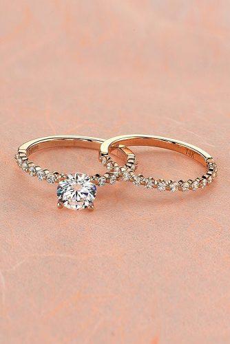 round engagement rings rose gold set pave band classic