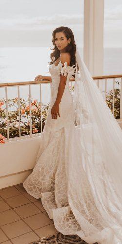 spring wedding dresses sheath off the shoulder with veil pronovias