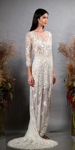 spring wedding dresses sheath with long sleeves floral nude hermione de paula