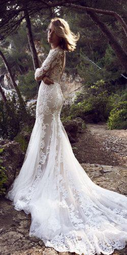 spring wedding dresses with long sleeves lace with train buttons blush justin alexander