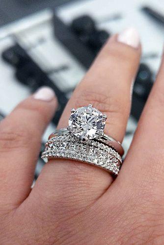 bridal sets simple solitaire round cut diamond white gold