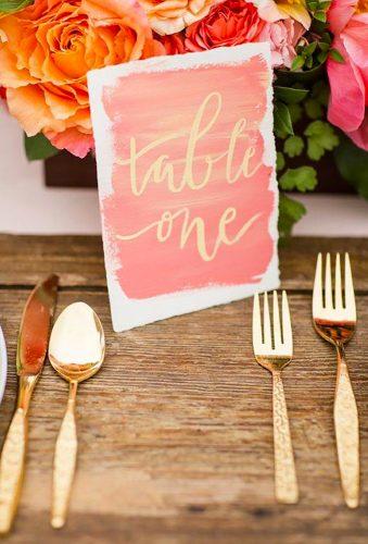 coral wedding decorations coral table number Katelyn James Photography