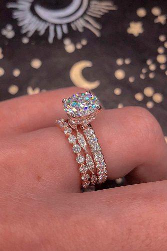 engagement ring designers classic bridal set round cut diamond pave band rose gold princessbridediamonds