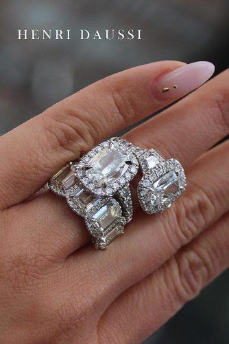 engagement ring designers diamond wedding ring set emerald cut halo henridaussi