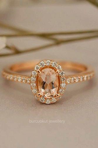 engagement ring designers morganite engagement ring halo pave band rose gold burcuokutjewellery