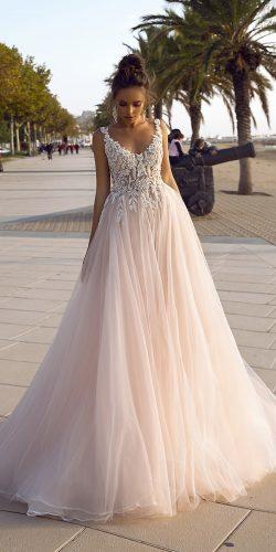 fashion forward wedding dresses a line floral appliques v neckline blush tina valerdi