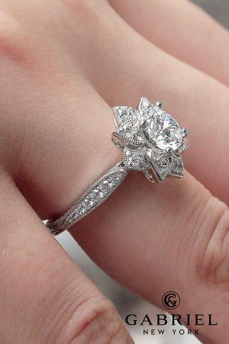 gabriel co engagement rings floral halo pave band unique diamond
