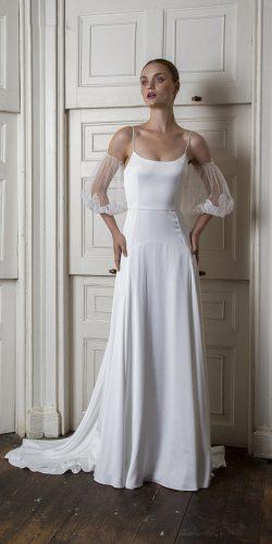 wedding dresses fall 2019 sheath with spaghetti straps puff sleeves simple half penny london