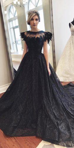 black wedding dresses a line gothic victorian cap sleeves feather lazarobridal