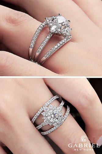 gabriel co engagement rings unique pave band round cut white gold floral halo