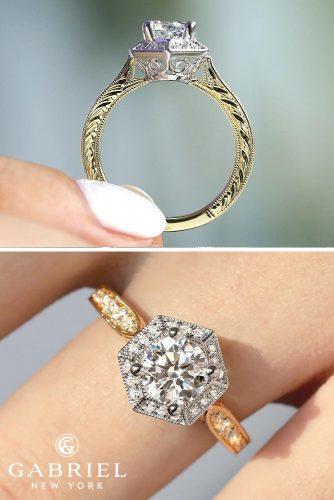gabriel co engagement rings yellow white gold halo round cut vintage