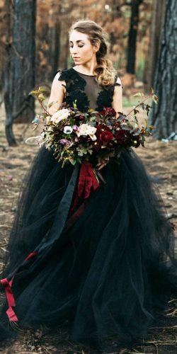 gothic wedding dresses ball gown illusion neckline sleveless black