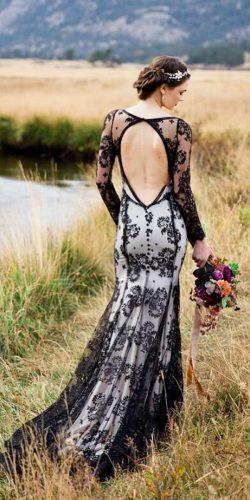 gothic wedding dresses trumpet open back with long sleeves white black rebeccaschoneveld