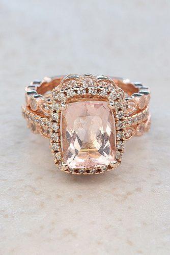 Morganit Verlobungsringe strahlend geschnitten Halo Hochzeitsset Roségold