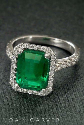 noam carver engagement rings emerald radiant cut halo pave band