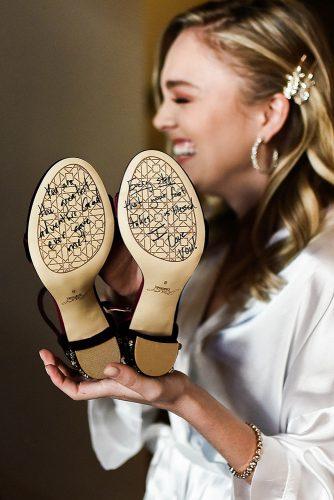 wedding shoe ideas written on the soles laura hamon photography
