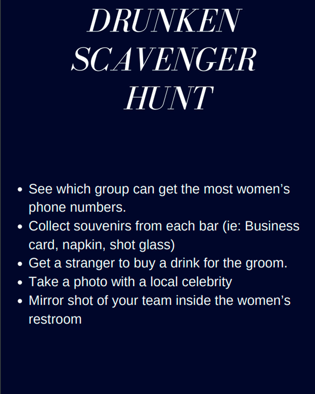 bachelor party games party scavanger hunt