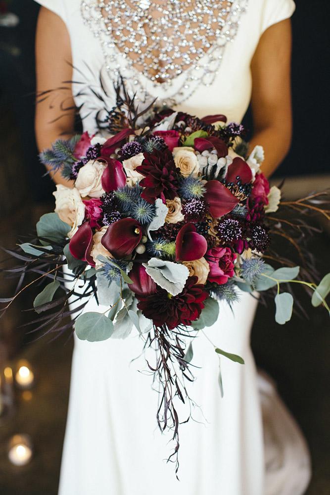 christmas wedding dark red white flowers and greenery bridal bouquet brogen jessup photography