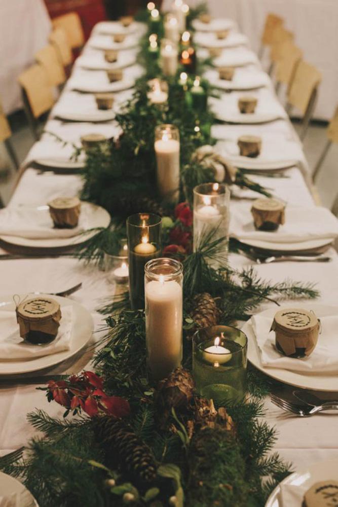 christmas wedding pine branches and cons tablerunner with candles kelly brown
