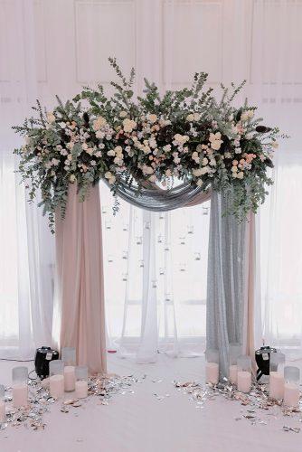 dusty rose wedding cloth on bridal arch with flowers and greenery candle aisle almadeco_ru