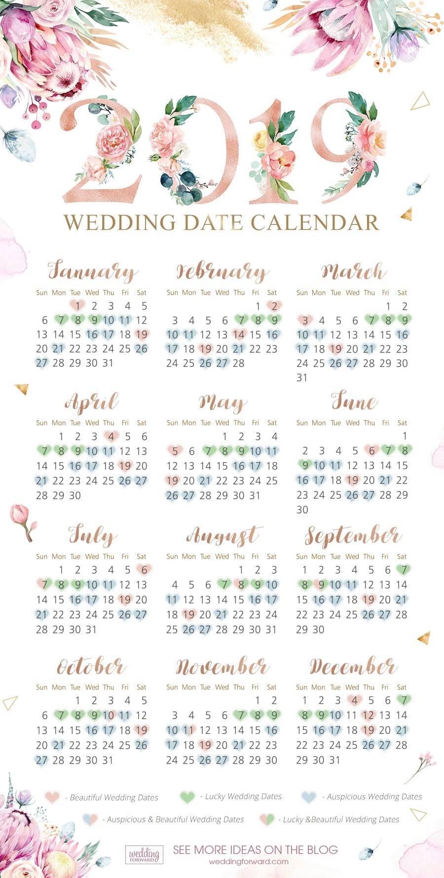 Lucky wedding dates 2019, wedding date calendar
