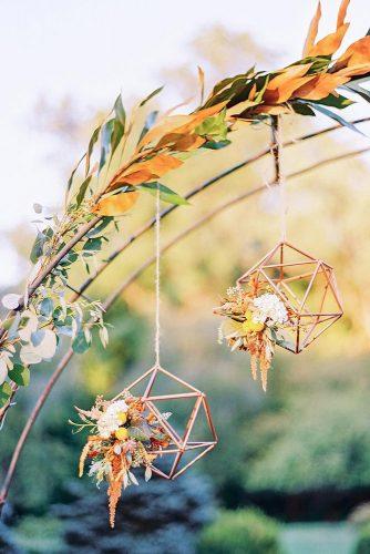 mustard wedding minimalistic hanging geometric gold decor with flowers and leaves love by serena