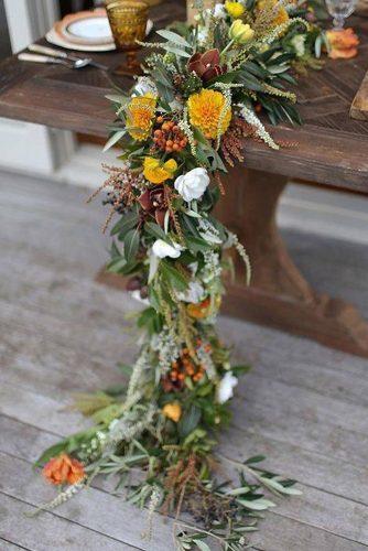 mustard wedding rustic tablerunner with flowers and greenery fabulousfauxflowers