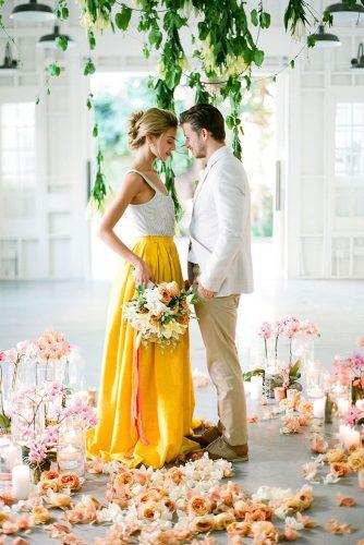 mustard wedding skirt on bride ceremony photography with flowers jose villa