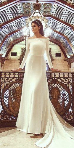 simple wedding dresses a line off the shoulder modest with long train cocomelody