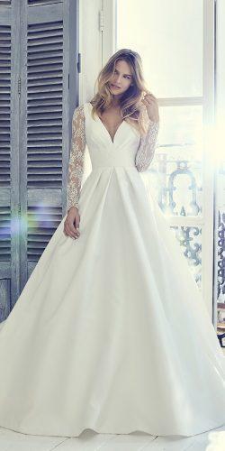 simple wedding dresses a line with long lace sleeves v neckline suzanne neville