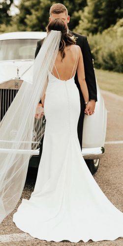 simple wedding dresses fit and flare with spaghetti straps open back kellyfaetanini