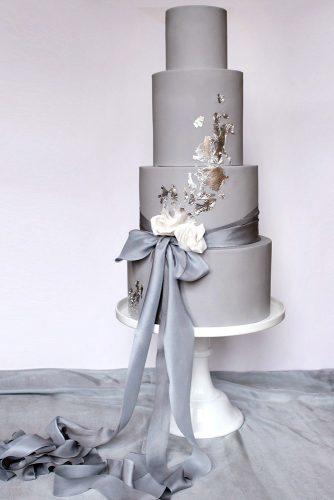 wedding colors 2019 grey tall bridal cake with ribbons and gold foil wildflower_cakes
