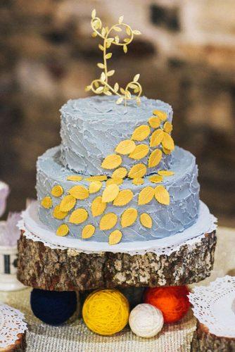 wedding colors 2019 rustic autumn bridal cake with grey buttercream and mustard yellow leaves kyle hale