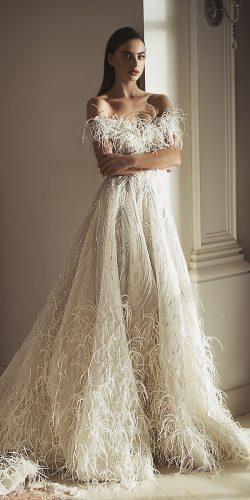 wedding dresses fall 2019 a line off the shoulder with fringe idancohen